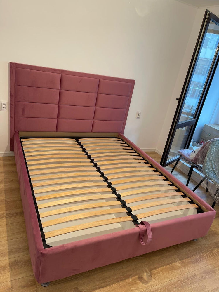 Pat tapitat Cubic cu rama, somiera rabatabila