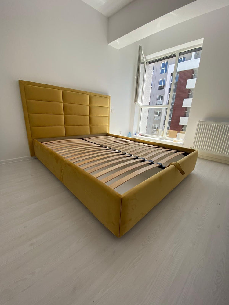 Pat tapitat Cubic cu rama, somiera rabatabila