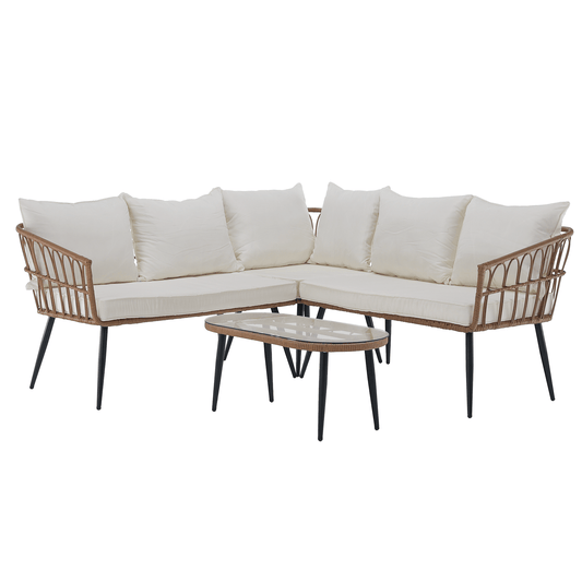 Set de grădină din ratan, natural / negru / bej, ARALY la comanda, livrare 2-3 saptamani