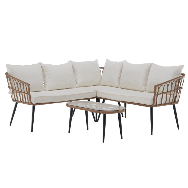 Set de grădină din ratan, natural / negru / bej, ARALY la comanda, livrare 2-3 saptamani