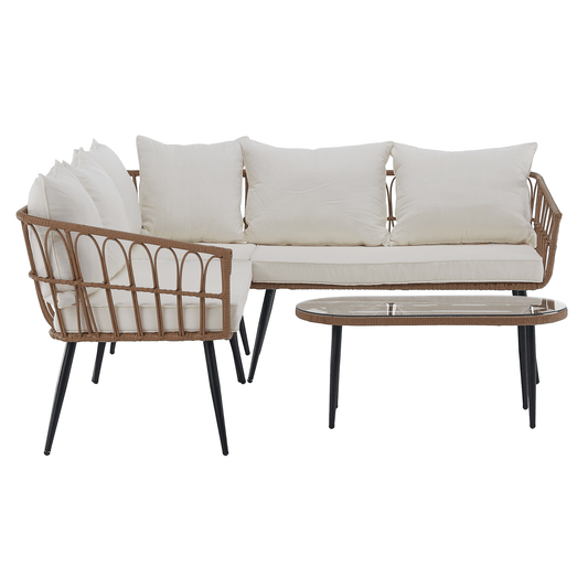 Set de grădină din ratan, natural / negru / bej, ARALY la comanda, livrare 2-3 saptamani