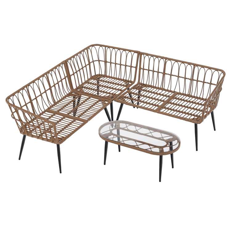 Set de grădină din ratan, natural / negru / bej, ARALY la comanda, livrare 2-3 saptamani