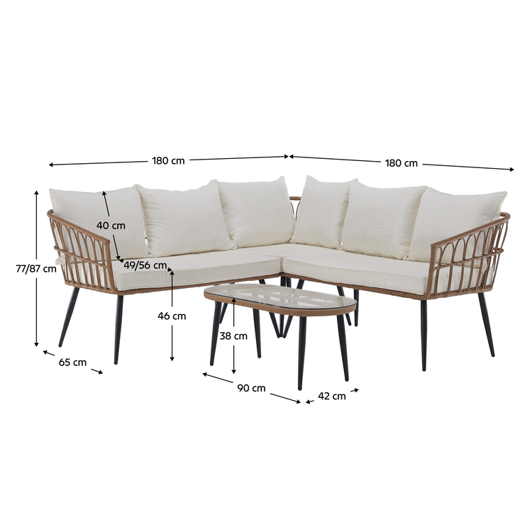 Set de grădină din ratan, natural / negru / bej, ARALY la comanda, livrare 2-3 saptamani