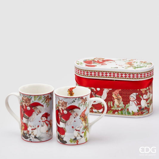 Set 2 cani de ceai din portelan -Mos Craciun