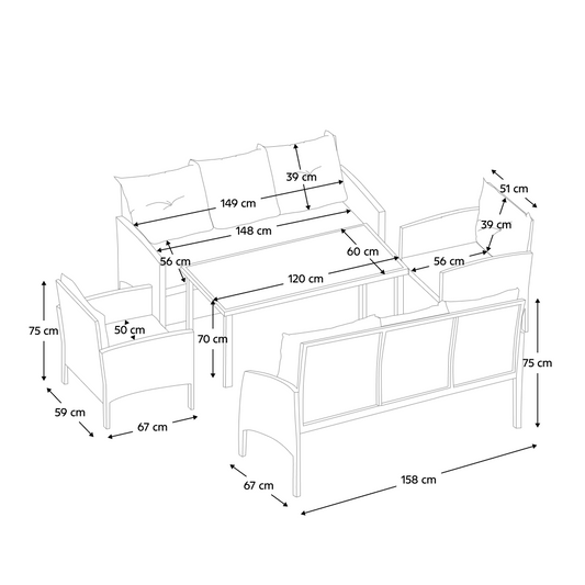 Set de grădină din ratan, 5 piese, negru / gri, LERON la comanda, livrare 2-3 saptamani