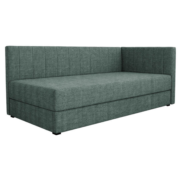 Pat de colt LUIZA 90x200 cm, verde, cu spatiu de depozitare