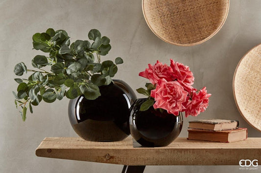 Vaza sferica din sticla neagra H 20 cm