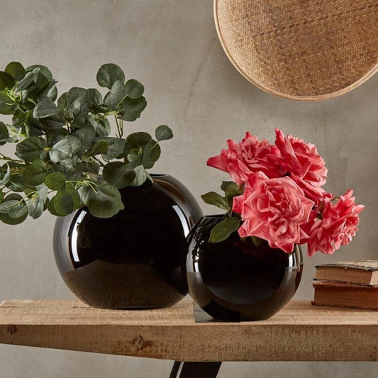 Vaza sferica din sticla neagra H 20 cm