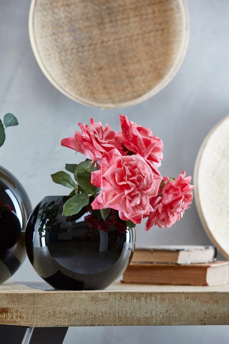 Vaza sferica din sticla neagra H 20 cm