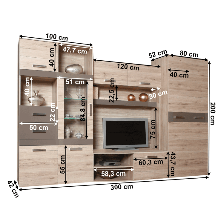 Mobilier Living ASSOR 300 cm Stejar San Marino – La Comanda | Armonia Sibiu