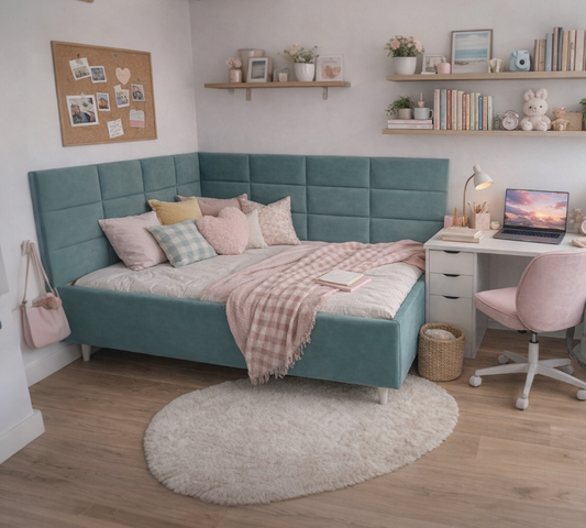 Pat tapitat de colt Cubic  la comanda, livrare 4-6 saptamani