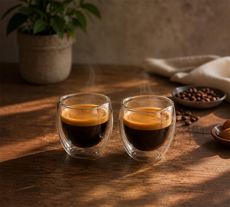 Set 2 pahare pentru cafea, sticlă transparentă 110 ml