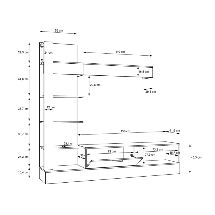 Mobilier de Perete Living GELUZA - Stejar Riviera / Negru