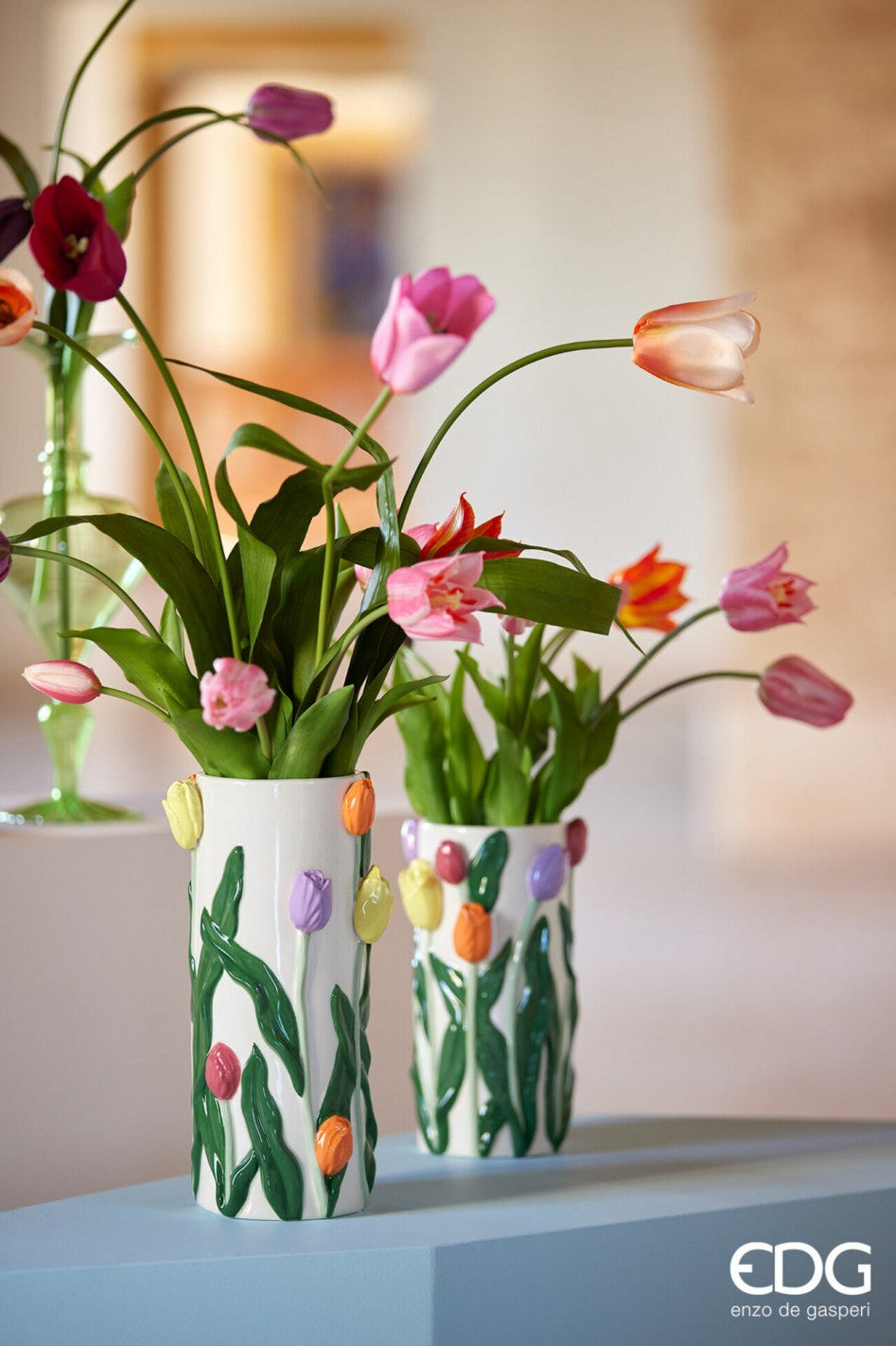 Vază Ceramică cu Lalele Aplicate Enzo de Gasperi 28cm | Armonia Sibiu