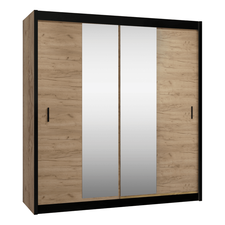 Dulap CRAFT cu usi glisante si oglinda, negru / stejar craft, 203x61x215 cm