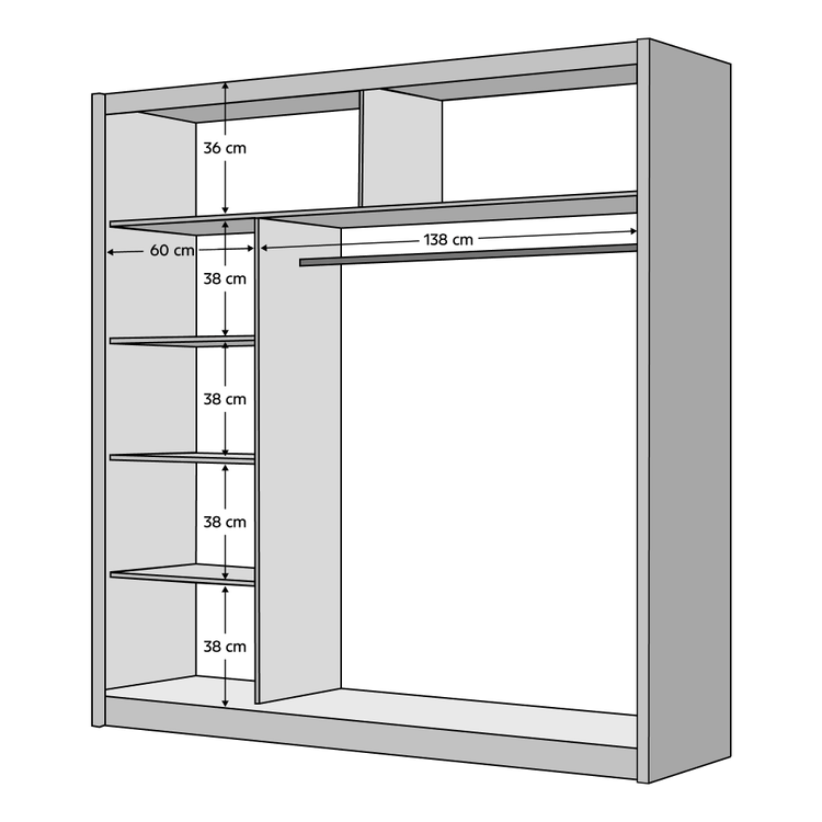 Dulap CRAFT cu usi glisante si oglinda, negru / stejar craft, 203x61x215 cm