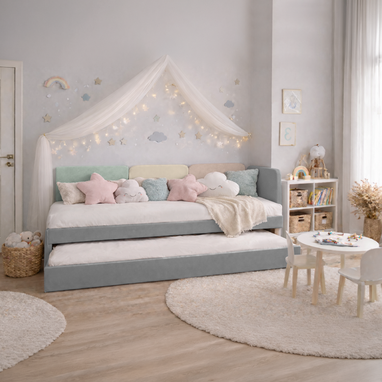 Pat cu pat suplimentar, gri/amestec de culori, 90x200, DUHA