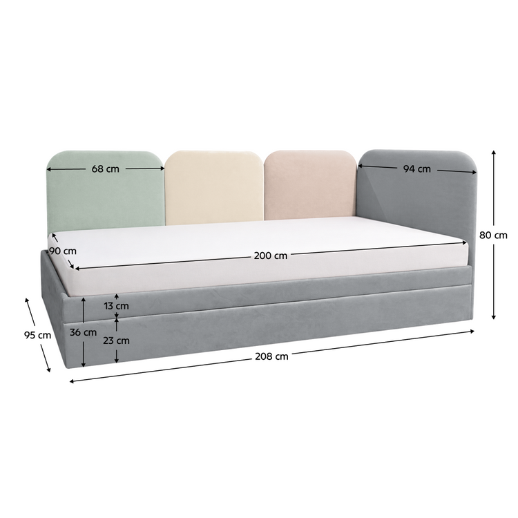 Pat cu pat suplimentar, gri/amestec de culori, 90x200, DUHA
