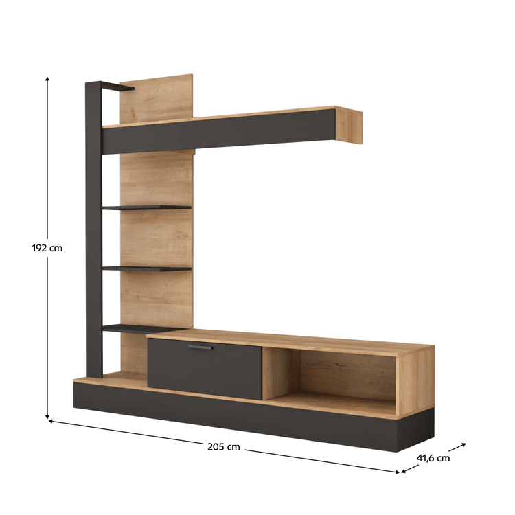 Mobilier de Perete Living GELUZA - Stejar Riviera / Negru