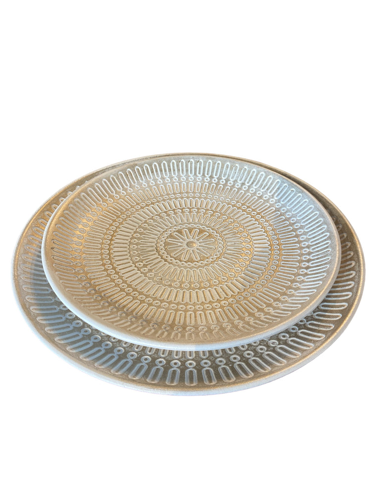 Set 2 Platouri Decorative Mandala Albe Artizanale 34.5 cm & 29.5 cm