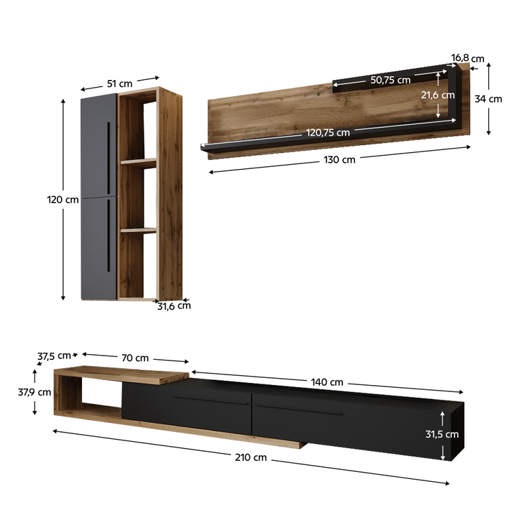 Ansamblu Living KALVADOS 2 - Stejar Tacho / Antracit