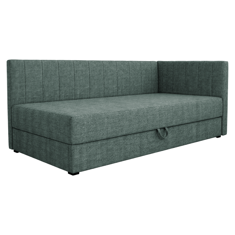 Pat de colt LUIZA 90x200 cm, verde, cu spatiu de depozitare