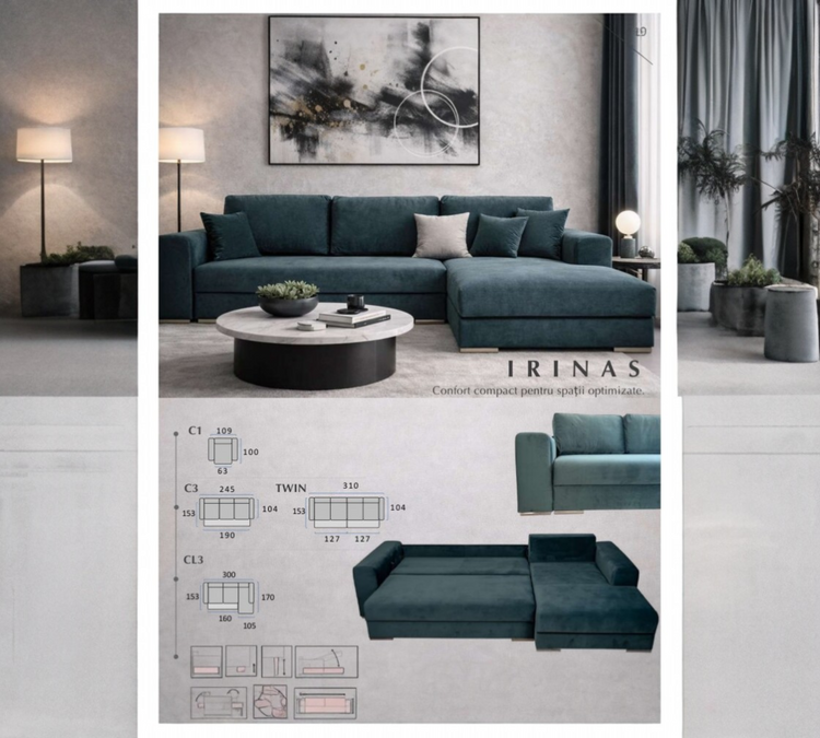 Coltar Extensibil Irinas cu 2 Lăzi de Depozitare