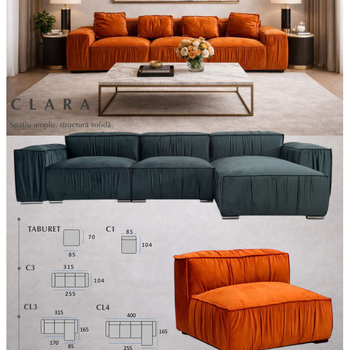 Colțar Fix Clara – Design Modern, 315×165 cm