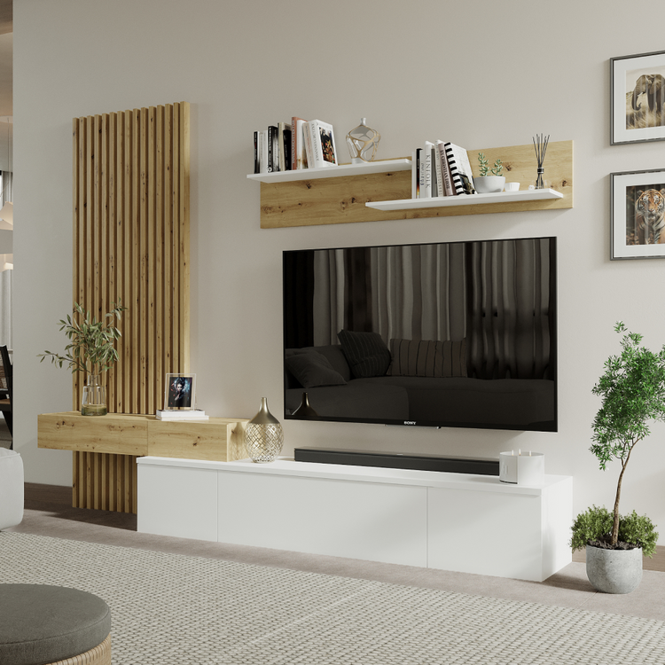 Ansamblu Living REBEKA PLUS - Alb / Stejar Artisan