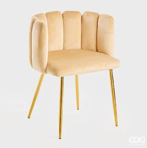 Scaun Fotoliu de Design Catifea cu Picioare Aurii Enzo de Gasperi